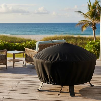 Image showing 6 th Sunnydaze Decor Outdoor Heavy-Duty Weather-Resistant Vinyl PVC Round Fire Pit Cover with Drawstring Closure, 30 in., Black