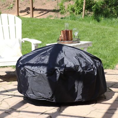 Image showing  Outdoor Heavy-Duty Weather-Resistant Vinyl PVC Round Fire Pit Cover with Drawstring Closure, 36 in., Black