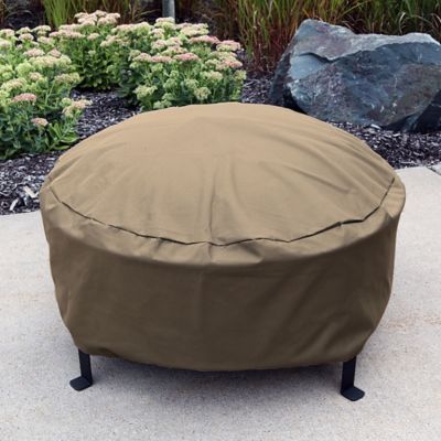 Image showing  Heavy-Duty Weather-Resistant PVC & 300D Polyester Round Fire Pit Cover, Drawstring Closure, 36 in., Khaki