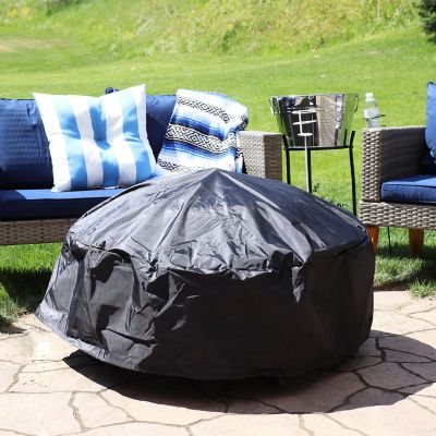 Image showing  Weather-Resistant PVC & 300D Polyester Round Fire Pit Cover with Drawstring & Toggle Closure, 40 in. Black
