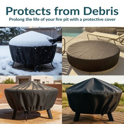 Image showing  Outdoor Heavy-Duty Weather-Resistant Vinyl PVC Round Fire Pit Cover with Drawstring Closure, 40 in., Black