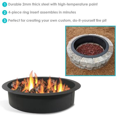 Image showing  36 in. Outdoor Heavy-Duty Steel Portable Above Ground or In-Ground Round Fire Pit Liner Ring, Black