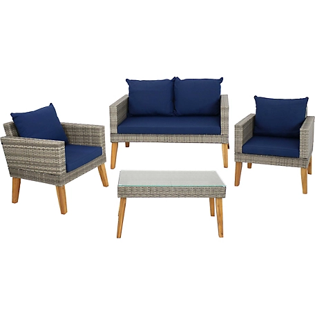 Sunnydaze Decor Clifdon Rattan and Acacia Outdoor Patio Furniture Set, 4 pc.