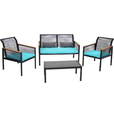 Sunnydaze Decor Coachford Resin Rattan Outdoor Patio Furniture Set, 4 pc.
