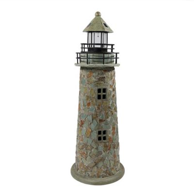 Sunnydaze Decor 35 in. Cobblestone Solar LED Lighthouse Statue, GSI-738