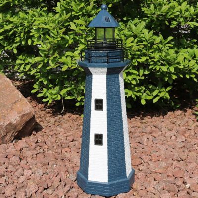 Image showing  Outdoor Backyard Garden Nautical Lighthouse Solar LED Pathlight Statue Figurine - 36 in. - Blue Stripe, GSI-804