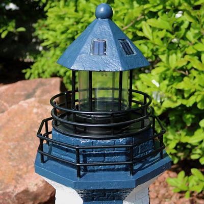 Image showing  Outdoor Backyard Garden Nautical Lighthouse Solar LED Pathlight Statue Figurine - 36 in. - Blue Stripe, GSI-804