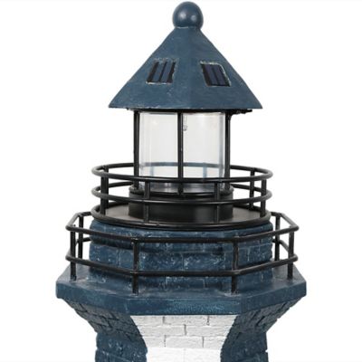 Image showing  Outdoor Backyard Garden Nautical Lighthouse Solar LED Pathlight Statue Figurine - 36 in. - Blue Stripe, GSI-804