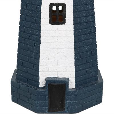 Image showing  Outdoor Backyard Garden Nautical Lighthouse Solar LED Pathlight Statue Figurine - 36 in. - Blue Stripe, GSI-804