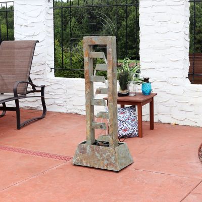 Image showing  49 in. H Electric Natural Stacked Slate Column Outdoor Water Fountain, GSI-806