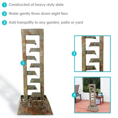 Image showing  49 in. H Electric Natural Stacked Slate Column Outdoor Water Fountain, GSI-806