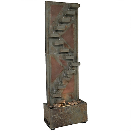 Sunnydaze Decor 48 in. Slate Staircase Water Fountain with Copper and LED Spotlight