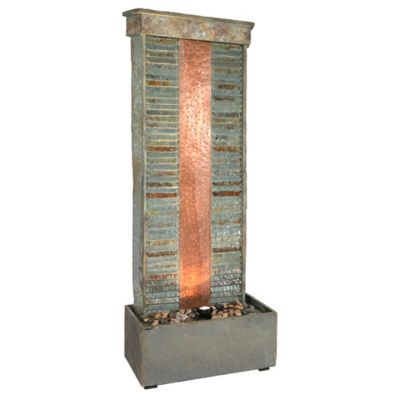 Sunnydaze Decor 48 in. Rippled Slate Indoor Fountain with Copper and Spotlight
