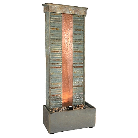 Sunnydaze Decor 48 in. Rippled Slate Indoor Fountain with Copper and Spotlight