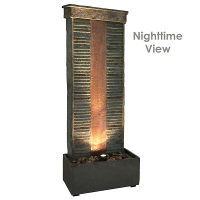 Image showing  48in. H Electric Natural Slate with Copper Accents Rippled Column Outdoor Water Fountain, LED Spotlight, GSI-835