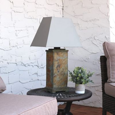 Image showing  Contemporary Natural Slate Cream Shade Weather-Resistant Outdoor Table Lamp - 2 pk.
