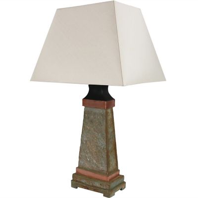 Sunnydaze Decor Contemporary Natural Slate with Copper Trim and Fabric Shade Accent Weather-Resistant Outdoor Table Lamp