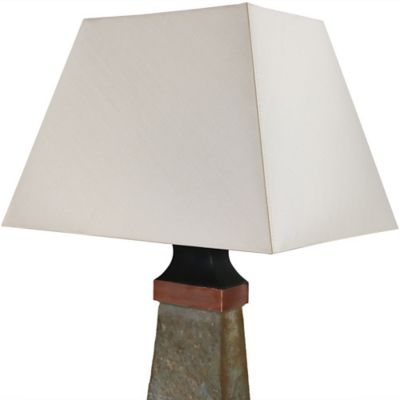 Image showing  Contemporary Natural Slate with Copper Trim and Fabric Shade Accent Weather-Resistant Outdoor Table Lamp
