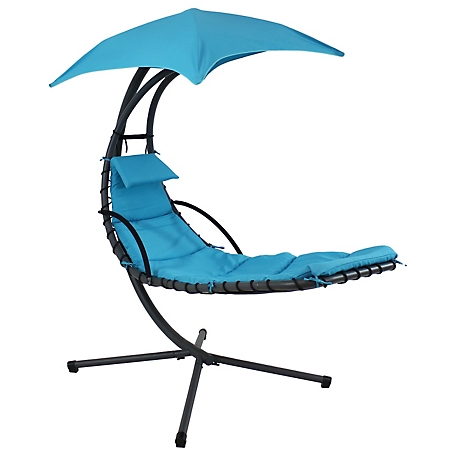 Sunnydaze Decor Floating Patio Chaise Lounger Swing Chair with Umbrella, 265 lb. Capacity