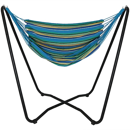 Sunnydaze Decor Hanging Hammock Chair Swing with Stand, Ocean Breeze