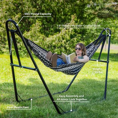 Image showing 8 th Sunnydaze Decor 124 in. Universal Multi-Use Heavy-Duty Steel Hammock Stand for 9 to 14 ft. Hammocks, 550 lb. Capacity, Black