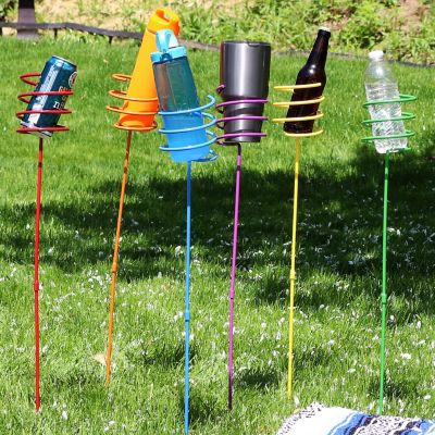 Image showing  Outdoor Drink/Beverage Holder Stakes for Lawn, 6pk, Orange, Red, Green, Yellow, Blue and Purple