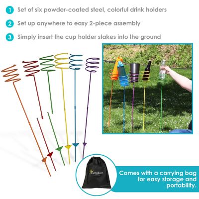 Image showing 7 th Sunnydaze Decor Outdoor Drink/Beverage Holder Stakes for Lawn, 6pk, Orange, Red, Green, Yellow, Blue and Purple