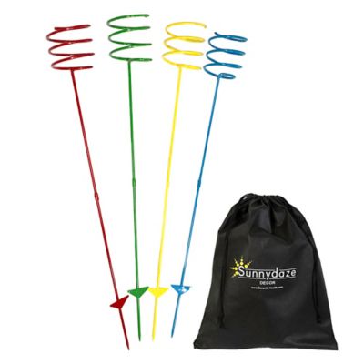Sunnydaze Decor Outdoor Drink/Beverage Holder Stakes for Lawn, 4pk, Red, Green, Yellow and Blue