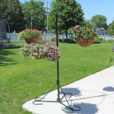 Sunnydaze Decor 4-Arm Garden Hanging Basket Flower Plant Stand with Adjustable Arms, 84 in., Black