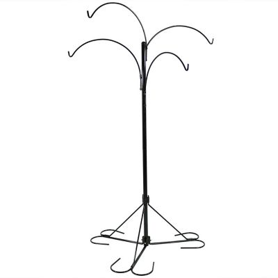 Image showing  4-Arm Garden Hanging Basket Flower Plant Stand with Adjustable Arms, 84 in., Black
