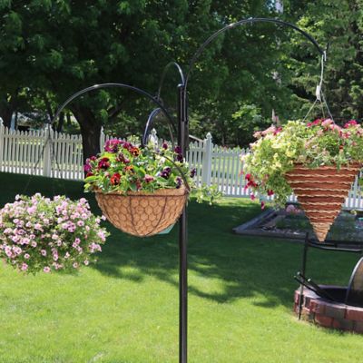 Image showing  4-Arm Garden Hanging Basket Flower Plant Stand with Adjustable Arms, 84 in., Black
