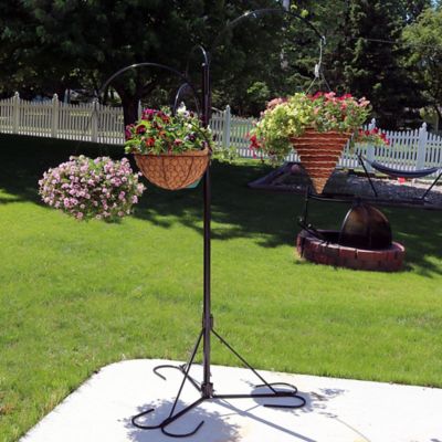 Image showing  4-Arm Garden Hanging Basket Flower Plant Stand with Adjustable Arms, 84 in., Black