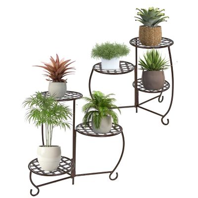 Sunnydaze Decor Steel Decorative Checker Top 3-Tiered Flower Plant Stand Display - Bronze - 2pk