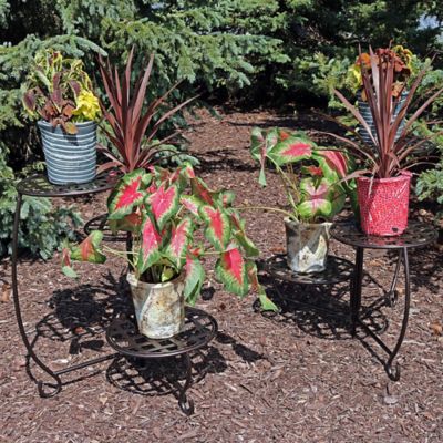 Image showing  Steel Decorative Checker Top 3-Tiered Flower Plant Stand Display - Bronze - 2 pk.