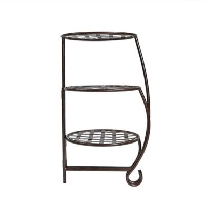 Image showing  Steel Decorative Checker Top 3-Tiered Flower Plant Stand Display - Bronze - 2 pk.
