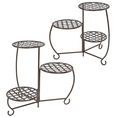 Image showing 7 th Sunnydaze Decor Steel Decorative Checker Top 3-Tiered Flower Plant Stand Display - Bronze - 2 pk.