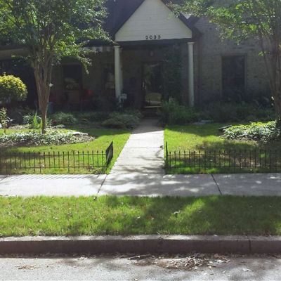 Image showing  22 in. x 18 in. Outdoor Metal Roman Style Decorative Border Fence Panel Set, 9 ft., Black, 5-Pack