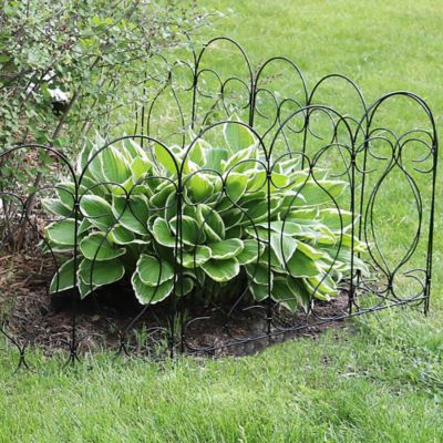 Image showing  24 in. x 24 in. Outdoor Metal Traditional Style Decorative Border Fence Panel Set, 10 ft., Black, 5-Pack