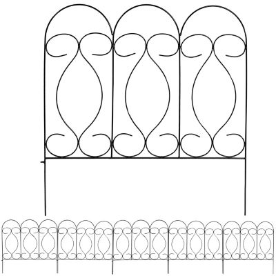 Image showing  24 in. x 24 in. Outdoor Metal Traditional Style Decorative Border Fence Panel Set, 10 ft., Black, 5-Pack