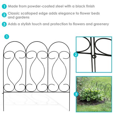 Image showing  24 in. x 24 in. Outdoor Metal Traditional Style Decorative Border Fence Panel Set, 10 ft., Black, 5-Pack