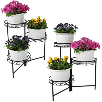 Sunnydaze Decor Black 3-Tiered Planter Stand - 22 in. H - Set of Two