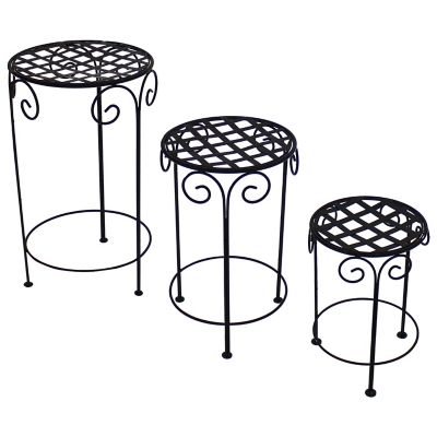 Sunnydaze Decor Iron Metal Potted Flower Plant Stand with Scroll Design - 24 in. - Black - 3pc
