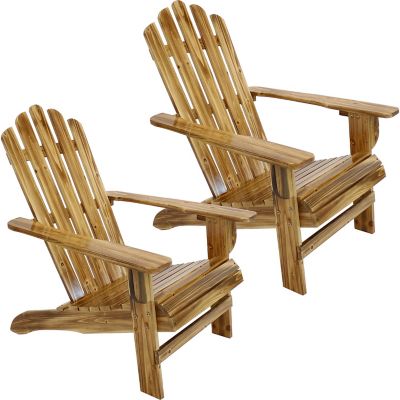 Sunnydaze Decor Outdoor Natural Fir Wood Rustic Style Lounge Adirondack Chairs, Light Charred Finish, 2-Pack