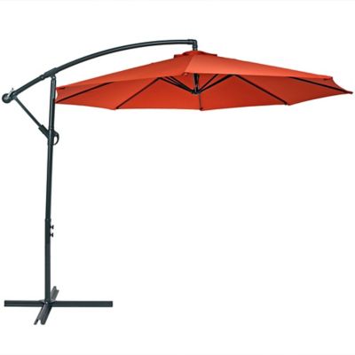 Sunnydaze Decor 10 ft. Outdoor Steel Offset Cantilever Patio Umbrella with Crank and Cross Base