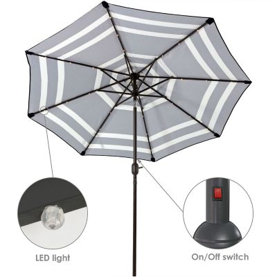 Image showing 5 th Sunnydaze Decor Outdoor Pool Patio Umbrella with Solar LED Lights, Tilt, and Crank - 9'