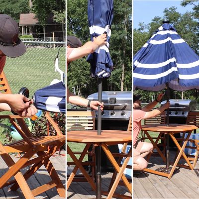Image showing 6 th Sunnydaze Decor Outdoor Pool Patio Umbrella with Solar LED Lights, Tilt, and Crank - 9'