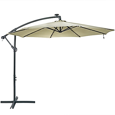 Sunnydaze Decor 10 ft. Steel Offset Solar LED Patio Umbrella with Cantilever, 9.6 ft. x 99 in., 1.9 in. Pole, 28 lb.