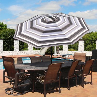Image showing 1 th Sunnydaze Decor 9 ft. Outdoor Aluminum Patio Umbrella with Solar Lights, Tilt, and Crank, Catalina Beach Stripe