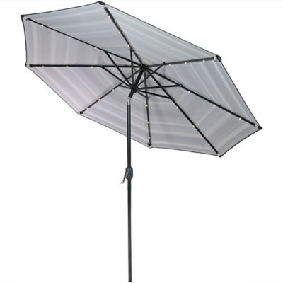 Image showing 2 th Sunnydaze Decor 9 ft. Outdoor Aluminum Patio Umbrella with Solar Lights, Tilt, and Crank, Catalina Beach Stripe