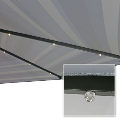 Image showing 3 th Sunnydaze Decor 9 ft. Outdoor Aluminum Patio Umbrella with Solar Lights, Tilt, and Crank, Catalina Beach Stripe